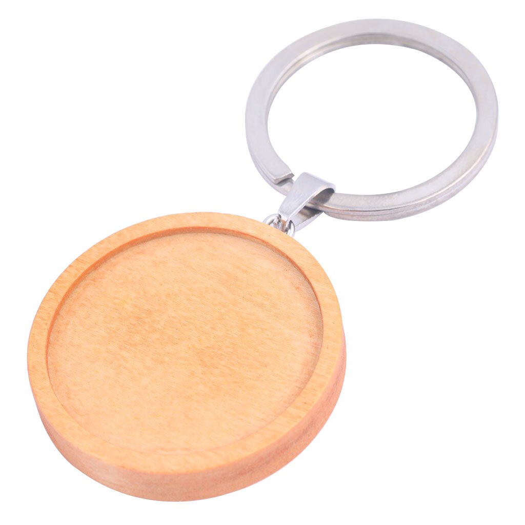 5Pcs Double Side Houten Sleutelhanger Cabochon Base Instellen Blanks 30Mm Dia Hanger Bezel Trays Diy Metalen Sleutelhanger Accessoires