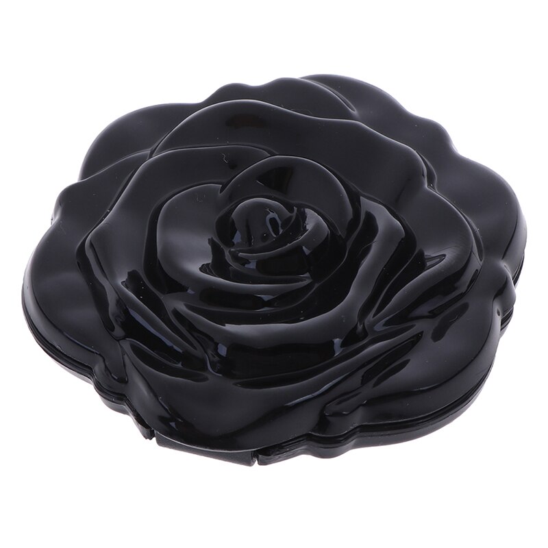 Double Side Make Up Mirror Mini Rose Flower Make Up Mirror Compact Portable Girls Pocket Mirror Unique: Black