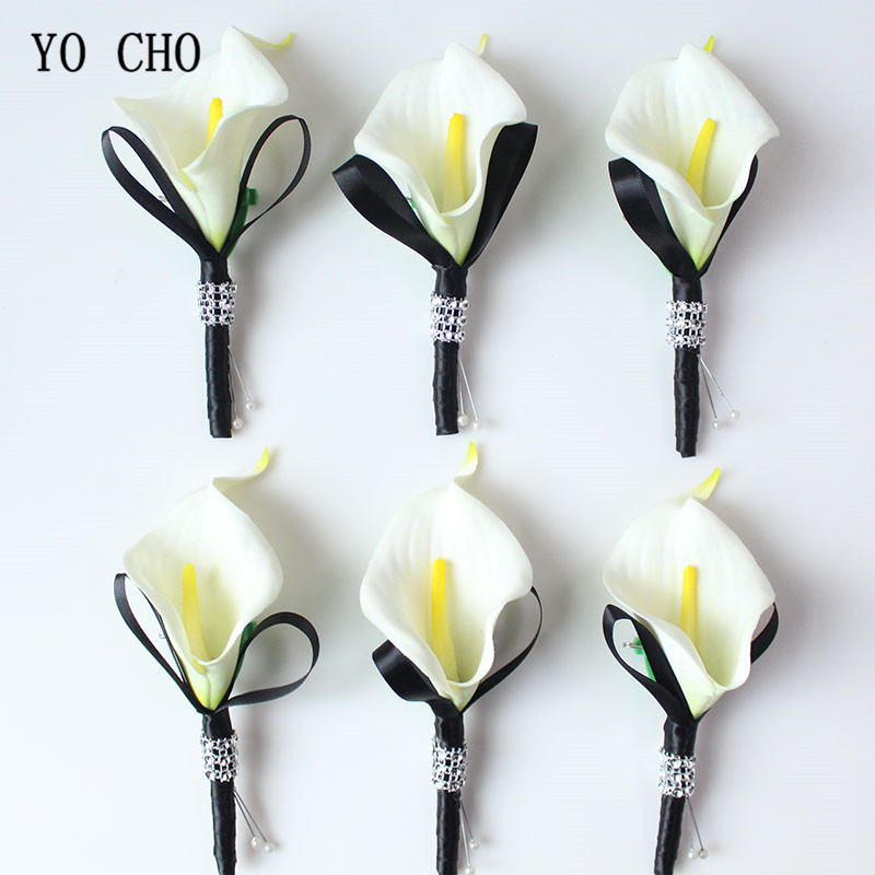 YO CHO-Flor Artificial para hombre, flor de lirio de Cala Blanca, broche para novio, alfiler, alfiler, de boda, ramillete de Lirio