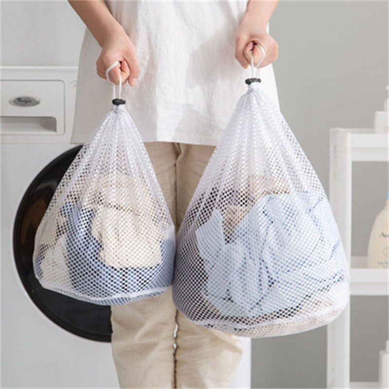 Bolsas de malla de lavandería con cordón, red de ahorro de ropa, bolsa de lavado de malla fuerte para lavadora, bolsa de red gruesa, paquete de ayuda de sujetador de lavandería