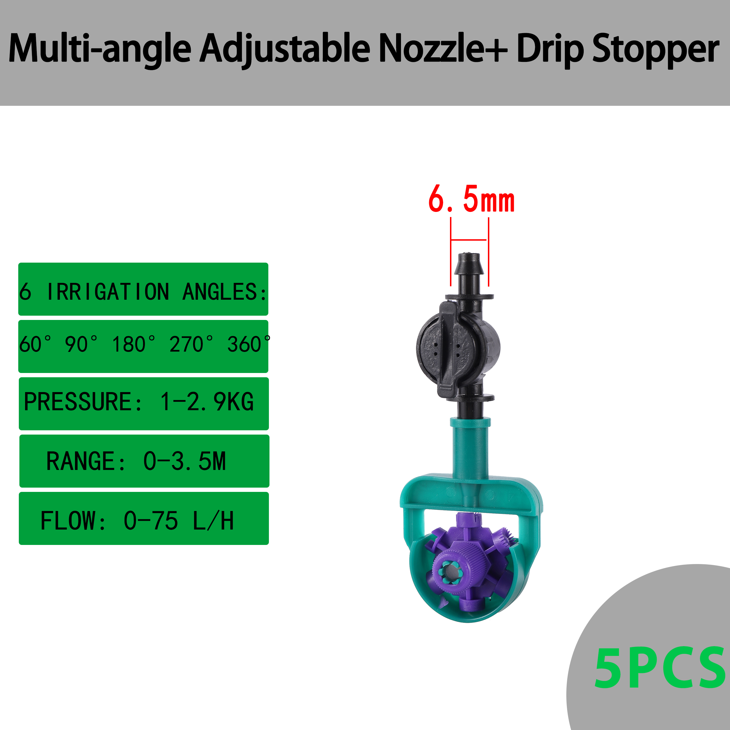 5PCS Garden Irrigation Pipe Fittings Home Garden Irrigation Multi-Angle Adjustable Sprinkler Greenhouse Agriculture Watering Kit: 8721