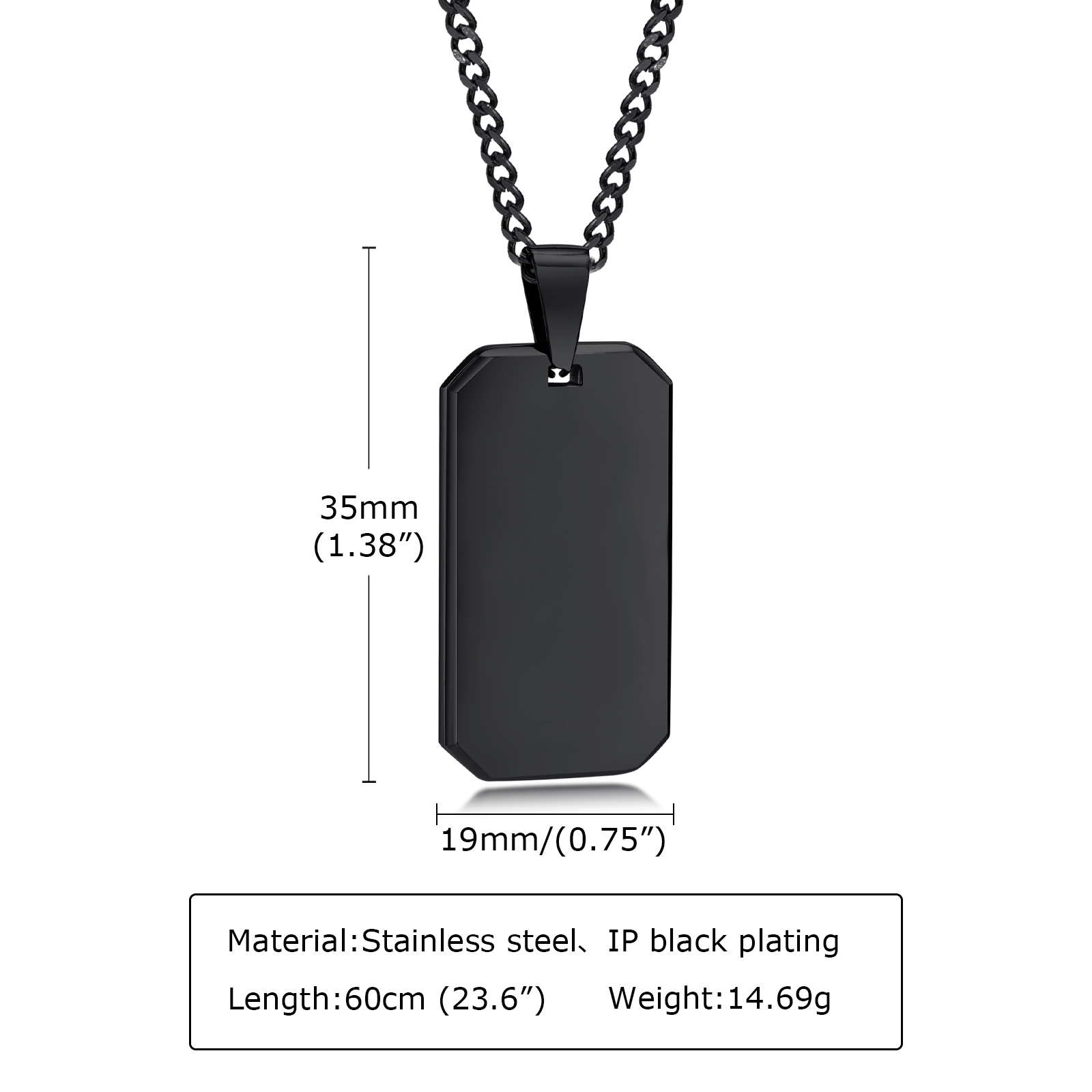 Vnox Dogtag-kettingen voor heren, geometrische rechthoekige hanger met Cubaanse ketting, zwart zilverkleurige roestvrijstalen casual halskraag