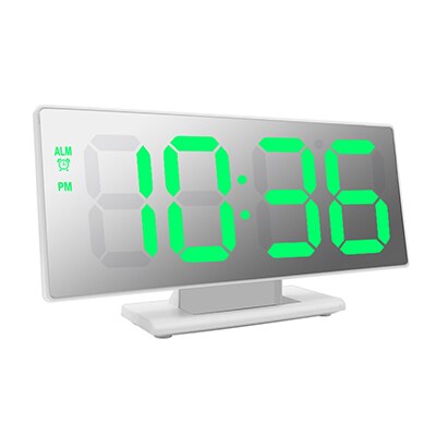 Electronic Watch Table temperature display Multifunction Snooze Night large number Display LED Desktop Alarm Clocks Despertador: White shell  green