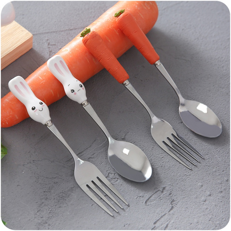 Cute 1 pc Cartoon Shape Children Dinnerware Set Baby Kid Tableware Fork Cutlery Sets Cartoon Fork Set Stainless Steel Spoon