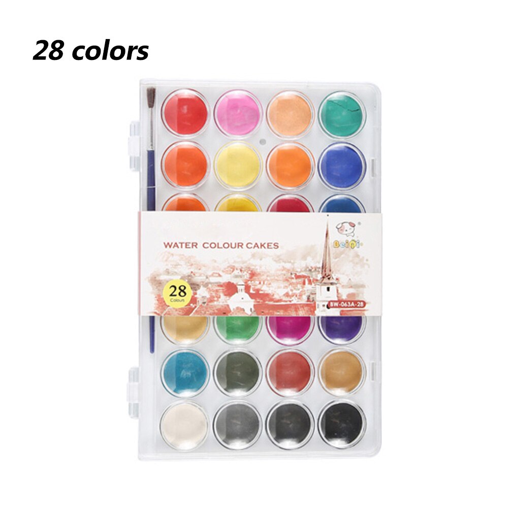 Umitive-Juego de acuarelas portátil para niños, 12/16/28/36 colores, pincel de Color agua, suministros de arte para pintar: 28