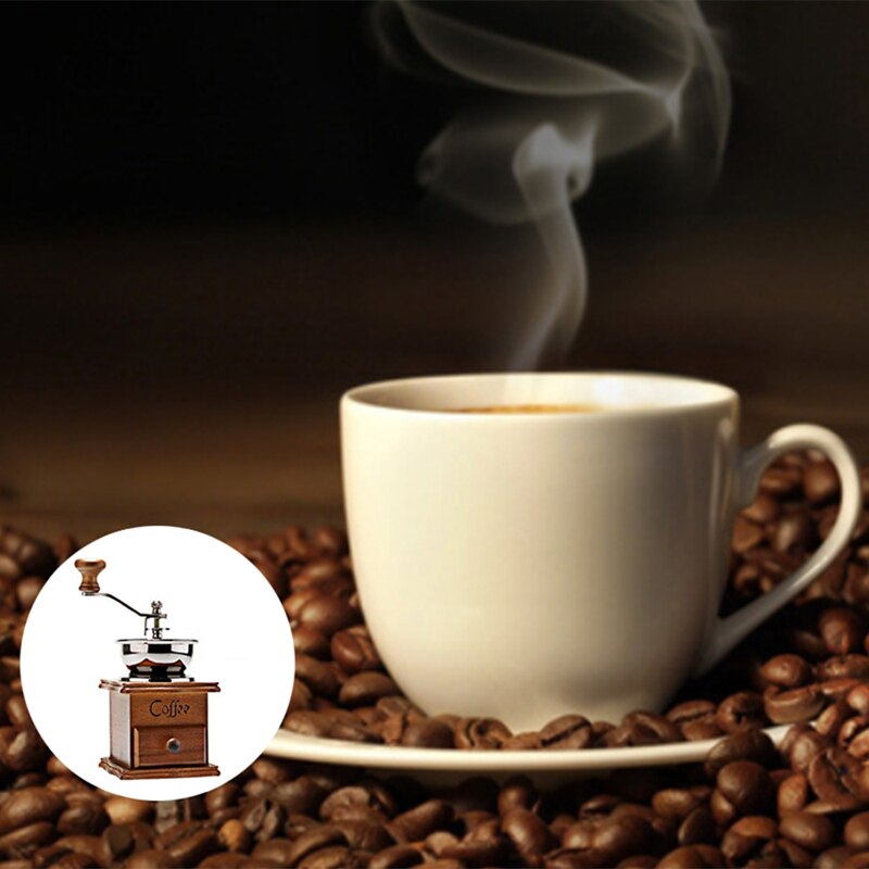 Kaffebönkvarn trä manuell kaffekvarn hand rostfritt stål retro kaffe krydda mini burr kvarn med keramik