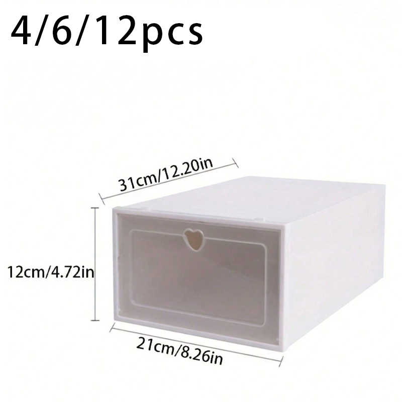 4/6/12PCS transparante schoenendoos, dikke lade plastic schoenendoos, stapelbaar, stofdicht en vochtbestendig, kleur optioneel: M / WIT