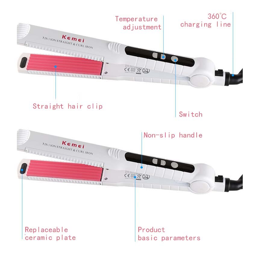 Kemei KM-1878 3-in-1 corn clip curlers hair straightener hair curler