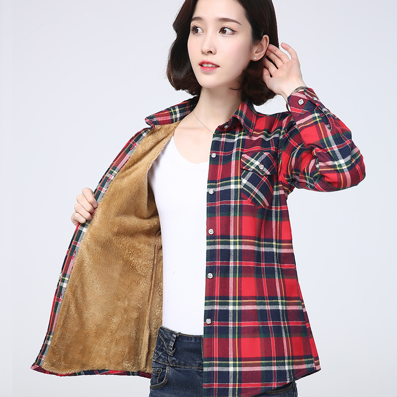 2023 inverno nuovo più spesso camicia scozzese calda da donna cappotto Lady Casual giacca in pile di velluto Top vestiti caldi delle donne tuta sportiva: 4XL / Avorio