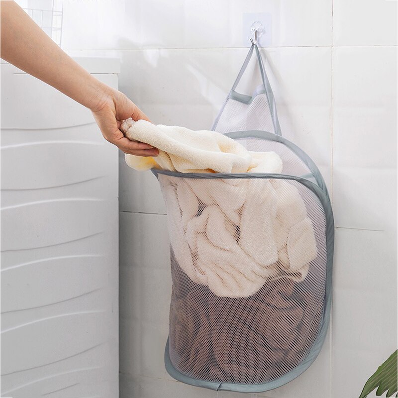 Wall Mounted Breathable Laundry Basket Foldable Dirty Clothes Basket Bathroom Clothes Sorting Storage Baskets Laundry Organizer: C Gray
