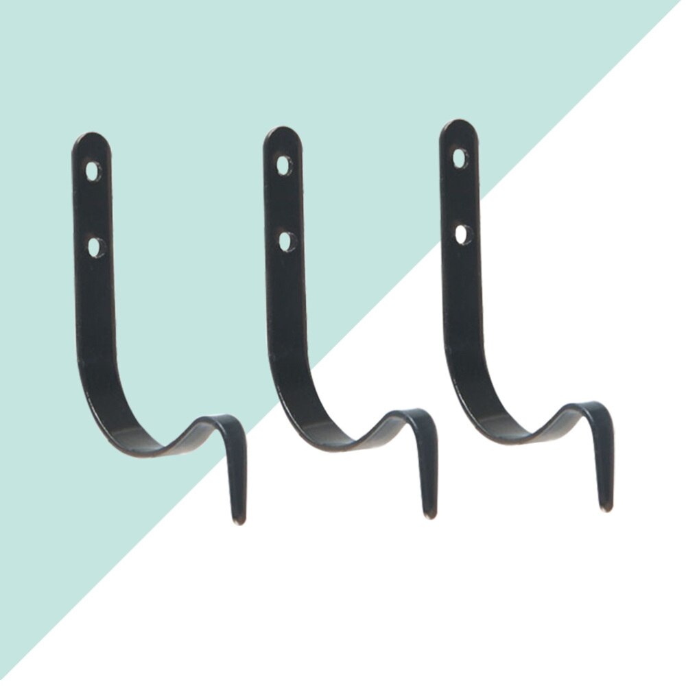 5pcs Metal Hanging J Shape Hooks Household Living Room Bedroom Heavy-duty Hanger for Hats Clothes Props with Screws (Black)