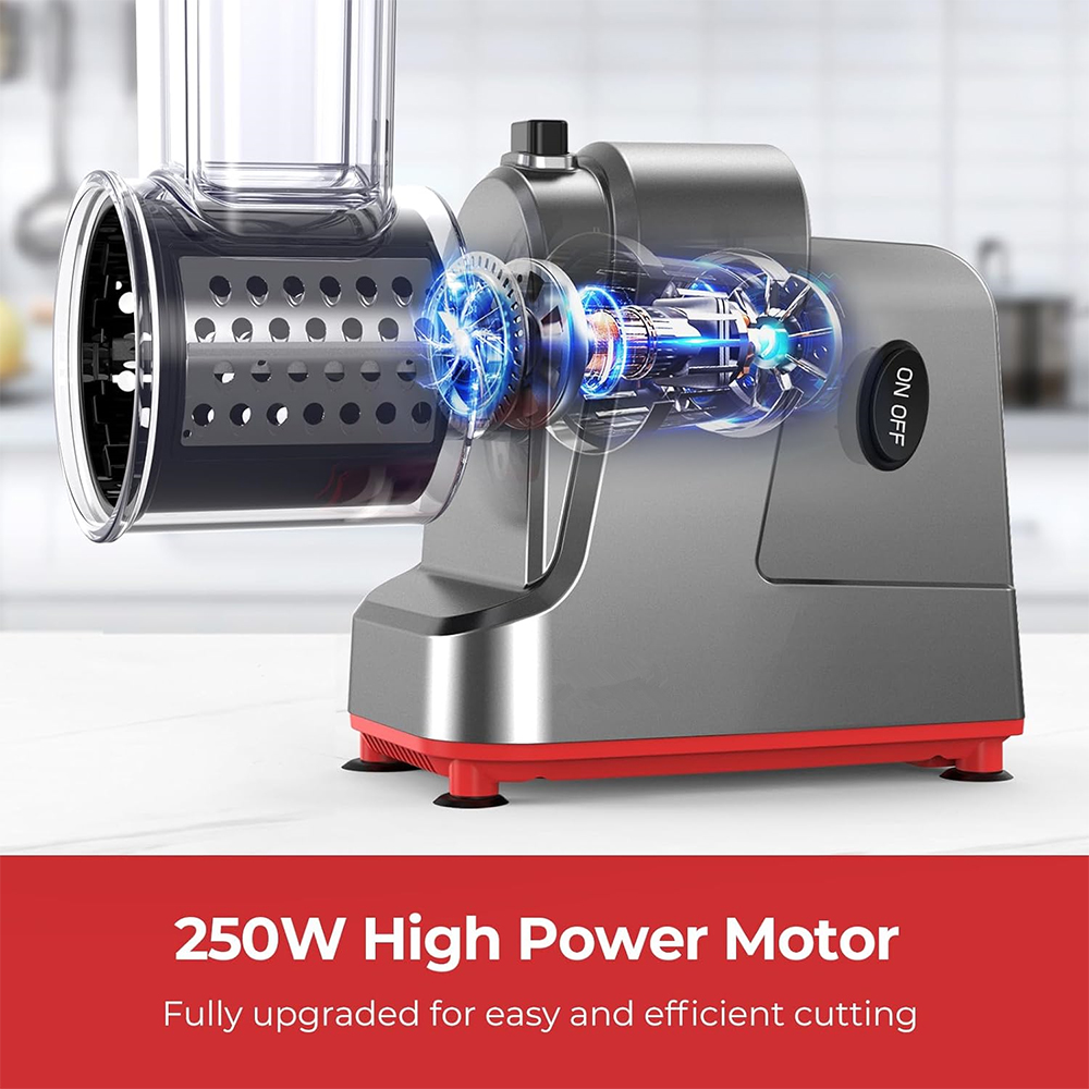 Cortadora de verduras eléctrica 5 en 1 de 250W, trituradora automática para ensaladas, rallador de queso, cortador de repollo y zanahoria JT253