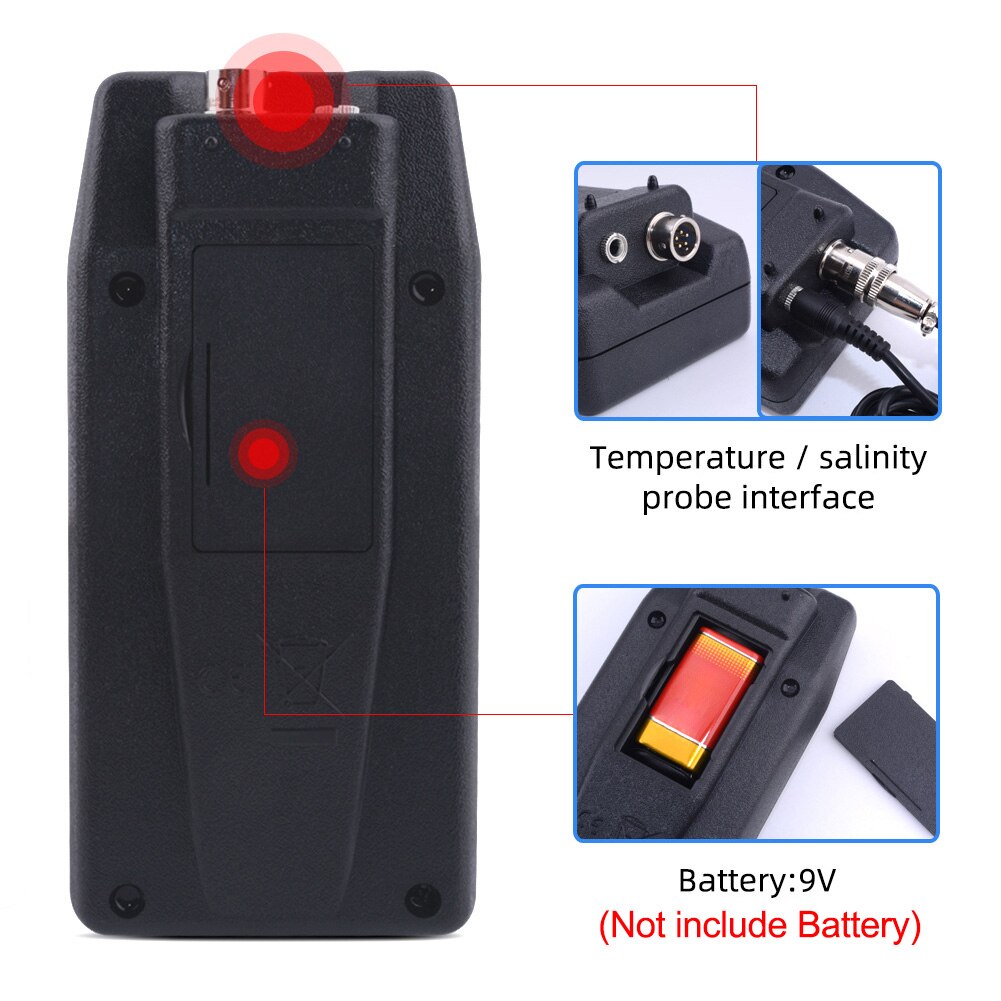 Salinity Meter Portable Digital Outdoor Aquaculture Temperature Tester Replaceable Probe Salt Content Lab LED Display Backlight