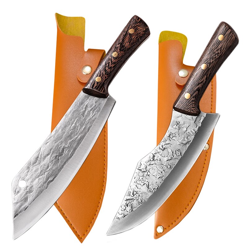 8" Handmade Butcher Knife Stainless Steel Chopping Boning Slicing Knives Cutlery Wenge Wood Cleaver Chopper Chef Kitchen Knife: TYPE 1 and TYPE 2