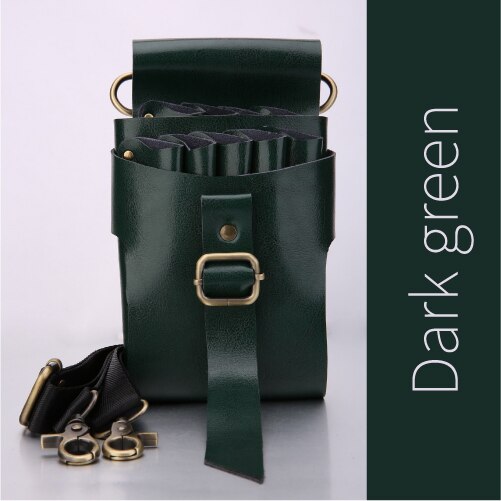 Fenicehigh gesp retro leren etui kapperssalon holster tas stylingtools tas voor 9 haarscharen: Donkergroen