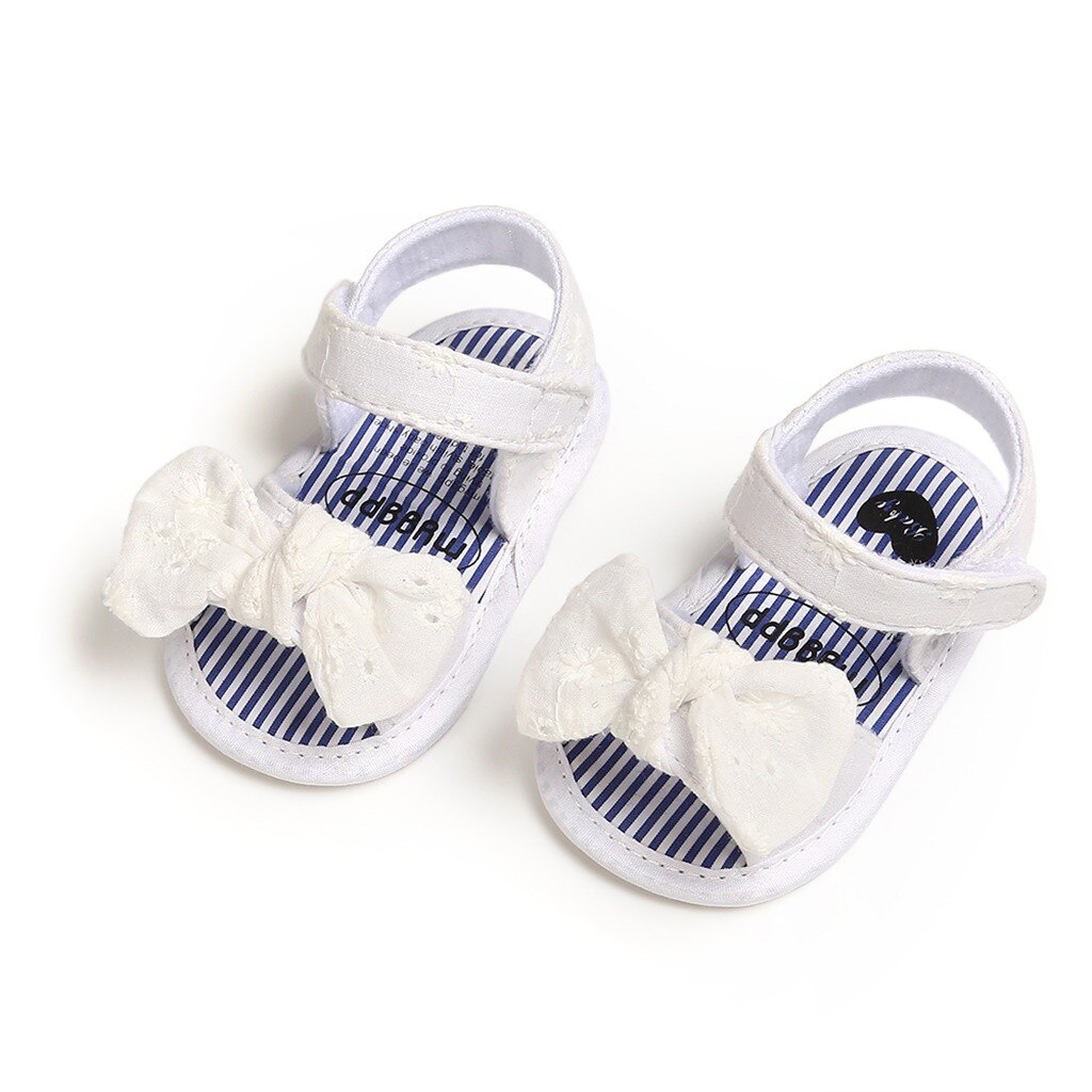 -né enfant bébé filles chaussures mignon enfant en bas âge première marche été sandales chaussures bébé nœud papillon couleur unie chaussures de marche: WHITE / 11