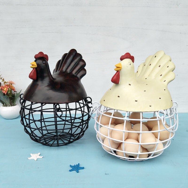 Grand panier de rangement en métal avec couvercle décoration en fer cage à œufs pain panier à fruits décoration de poule organisateur cuisine