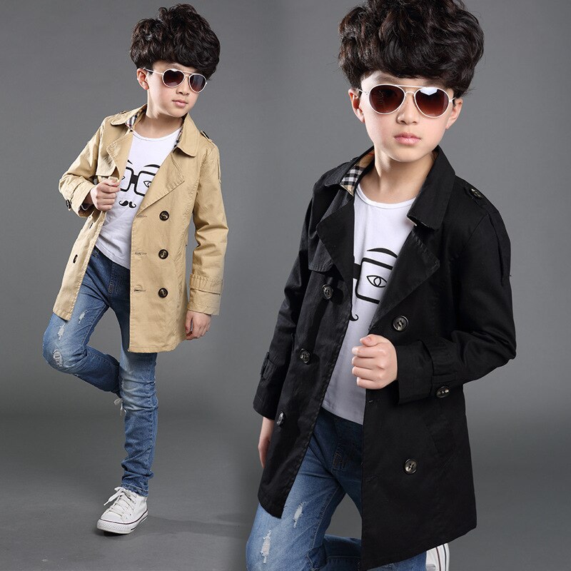 Garçon Trench Coat avec ceinture à manches longues vêtements d'extérieur enfants coupe-vent enfants Trench Coat noir et kaki vêtements d'extérieur 4-16Y