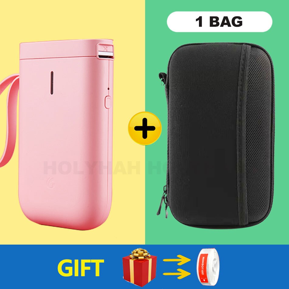 Niimbot D11 Mini Portable Thermal Label Printer Pocket Tape Sticker Label Maker For Mobile Android iOS Phone: Pink Add White Bag