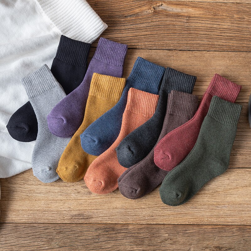 Winter warme damessokken effen kleur badstof dikke sokken dames 1 paar/verpakking