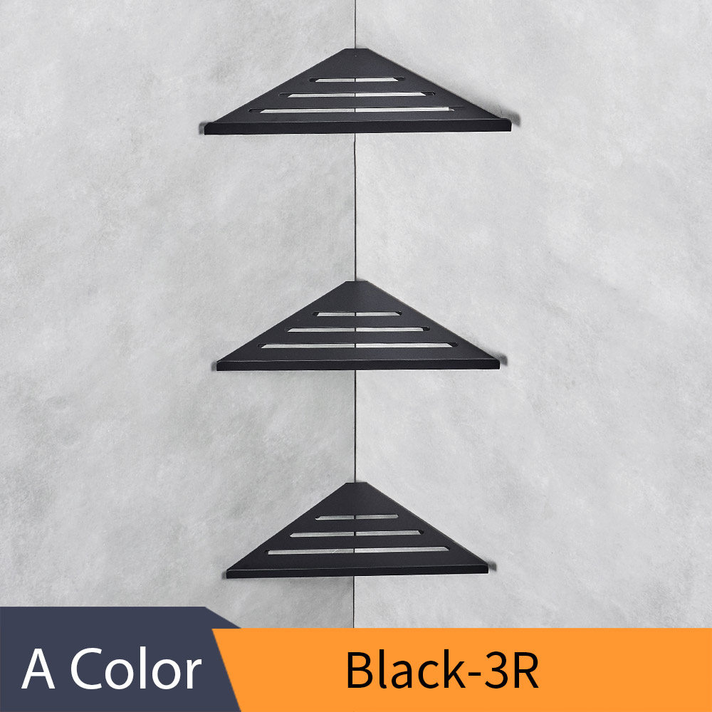 Bathroom Shelves Black Stainless Steel 304 Wall Bathroom Shower Shampoo Rack Bathroom Accessories Shelves WF-18062R: A  Black-3R
