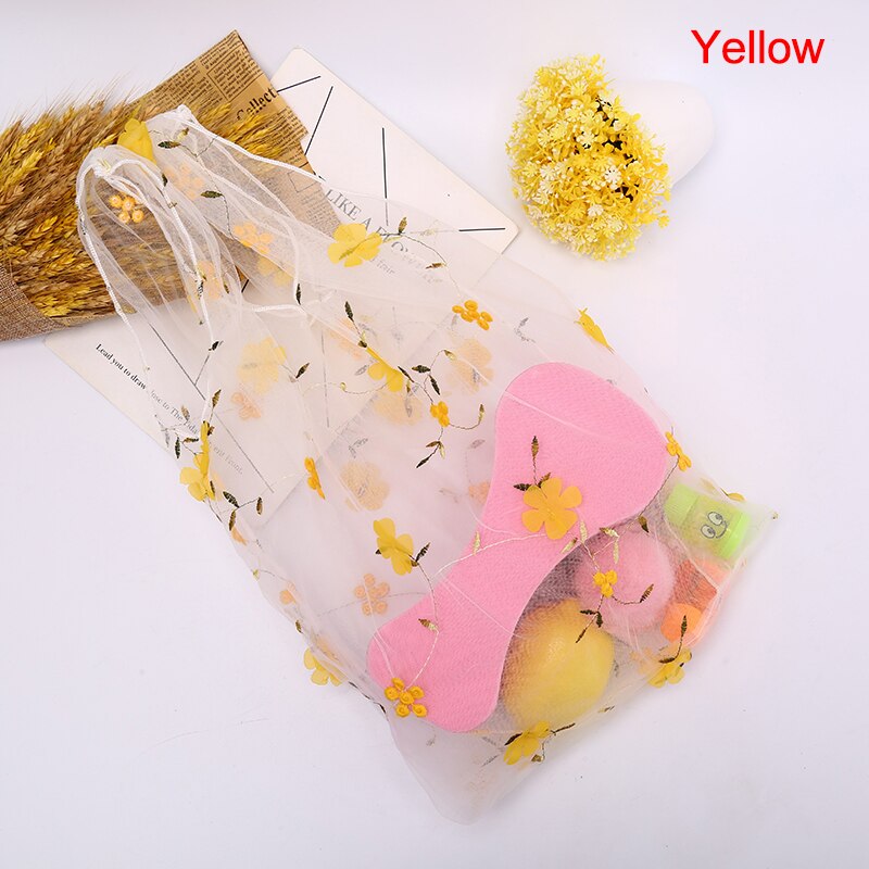 Kobieta rękojeść w kwiaty torebka organzy Tote siatka torby na zakupy torebka damska: żółty