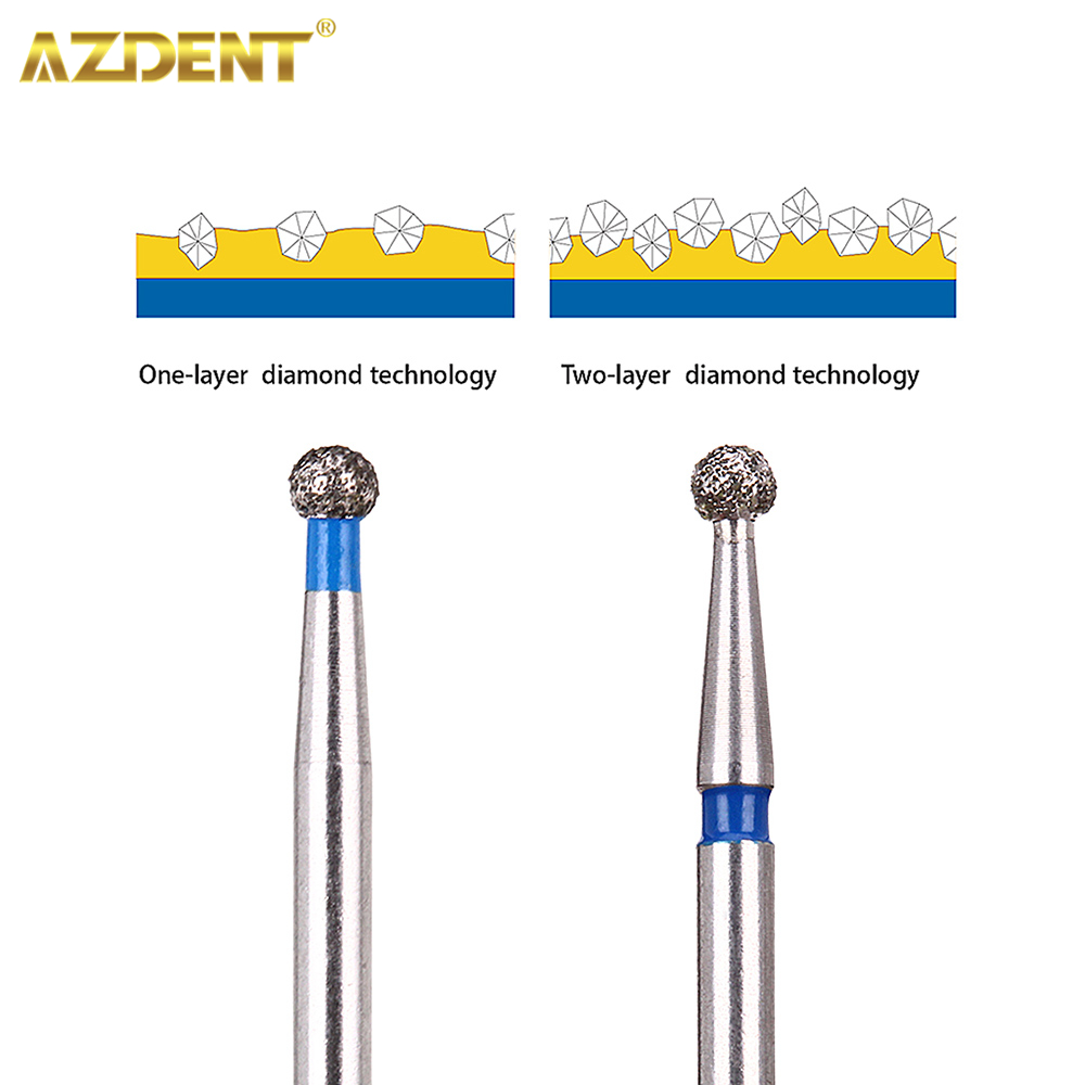 AZDENT 5 pièces/boîte fraise diamantée dentaire deux couches fraises diamantées pour pièce à main à grande vitesse 450,000 tr/min modèle BR-31 SF-41 BR-40 FO-32