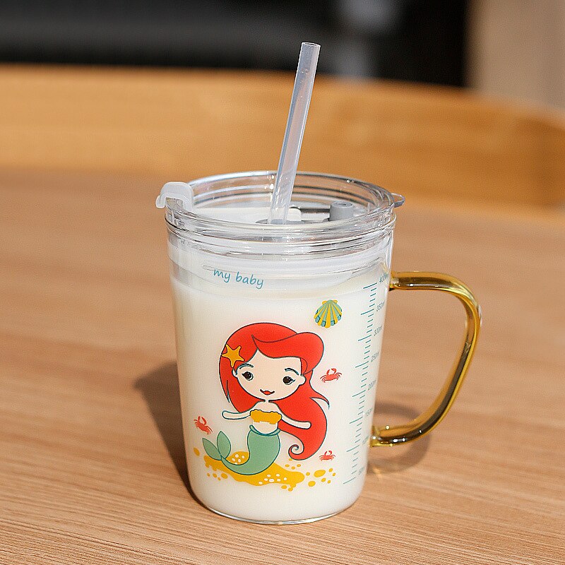 Taza de leche para niños, taza de cristal para el hogar, taza para el desayuno, copa de paja de 450ml: 4