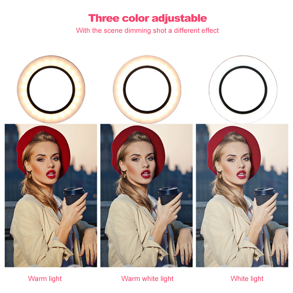 Fotografering makeup lampe spejl led selfie lys 260mm dæmpbar make up kamera telefon lampe med bordstativ telefon holder stand