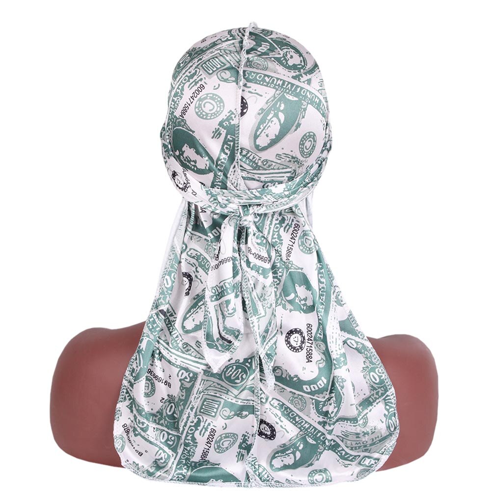 Printing Dollar Pattern Men Silky Durag Long Tail Du-rag