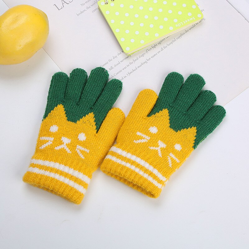Winter Baby Meisjes Jongens Wanten Gebreide Warme Fluwelen Dikker Zachte Elastische Leuke Cartoon Kat Handschoenen Peuters Outdoor Voor Kind Kids: Yellow