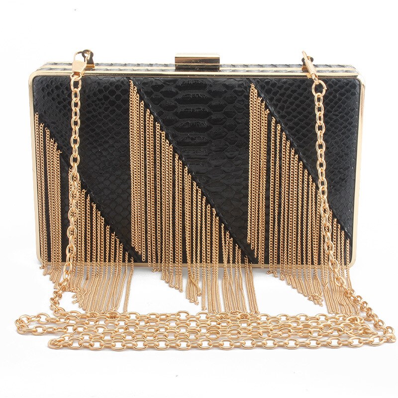 Frauen Quaste Kupplung Abend Taschen Kette Schulter Bote Tasche Krokodil Leder Geldbörse Abend Taschen Für Hochzeit Tasche: Schwarz