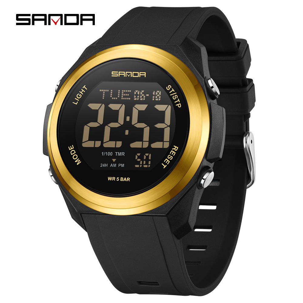 Sanda 2199 new sports watch with waterproof timing and multiple luminous electronic clocks, alarm clock reminder, men's watches: Bronze