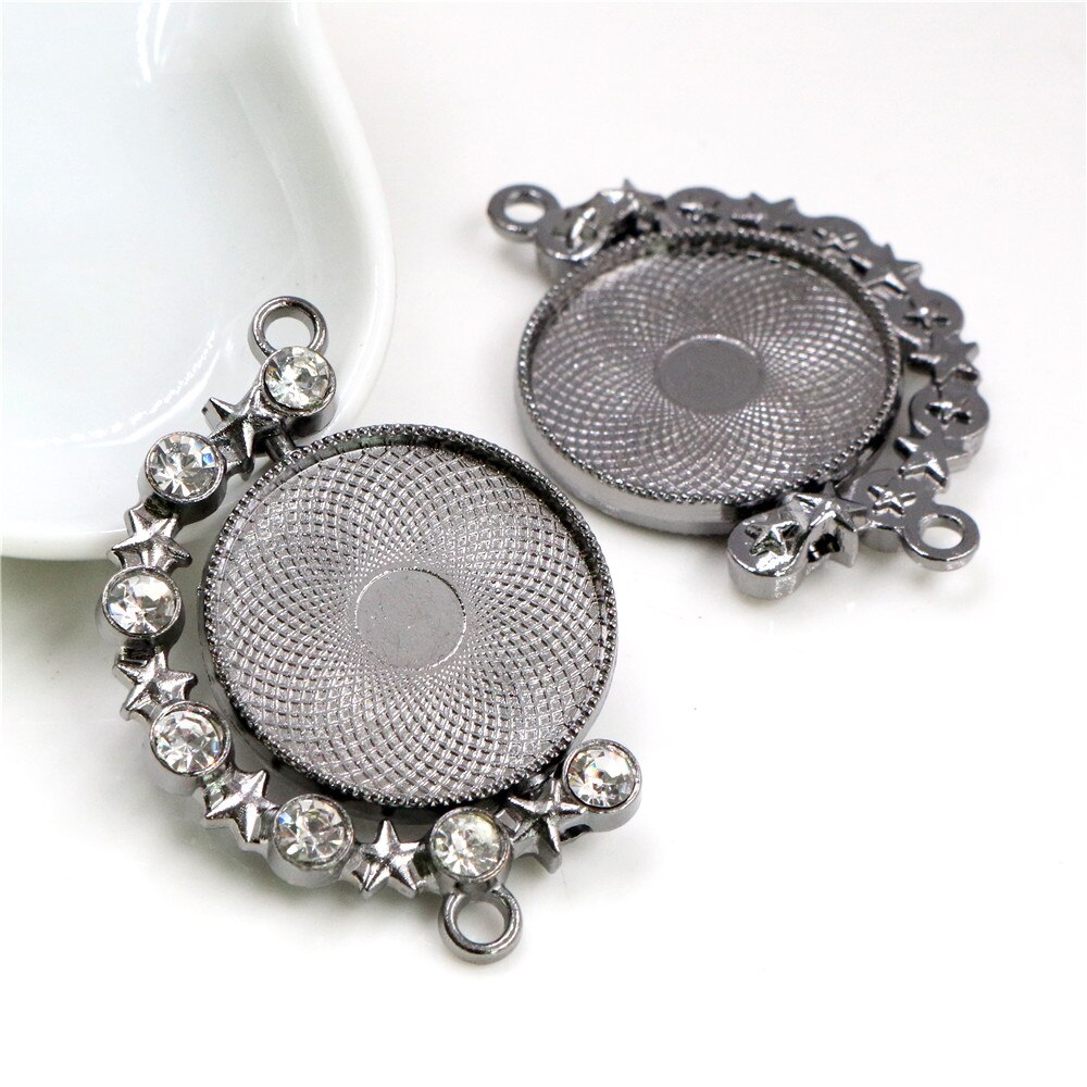 5pcs 25mm Inner Size Rotation Double Side Rhodium Gun Black Color Rhinestones Cameo Cabochon Base Setting Pendant: Gun Black