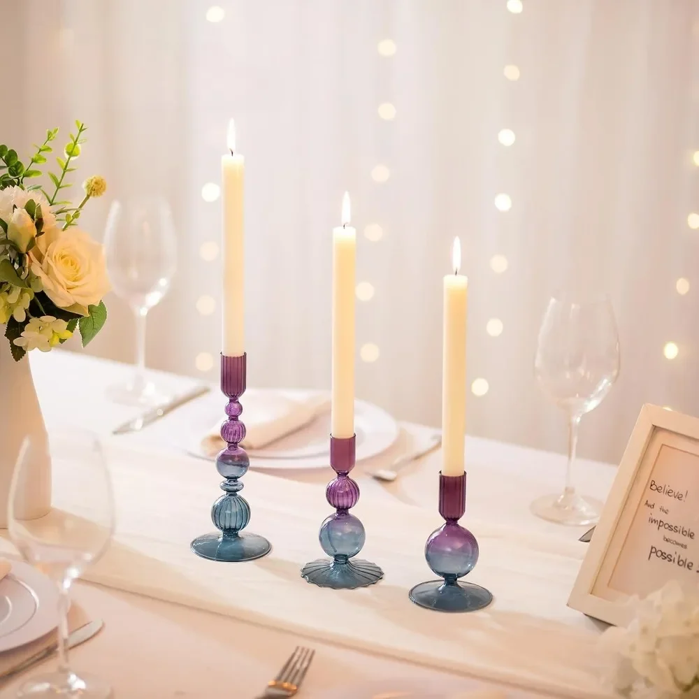 3 pçs castiçais de vidro castiçais cônicos de vidro groovy ondulado elegante vela vara para decoração de festa em casa