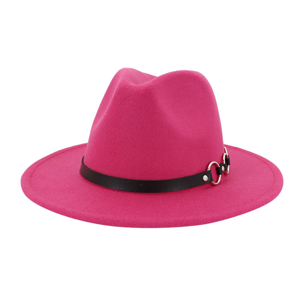 Elegante Grijze Wollen Fedora Hoed Voor Vrouwen Herfst Vintage Trilby Caps Wide Brim Jazz Kerk Toevallige Mannen Vilt Bowler Hoeden G: Hot Pink