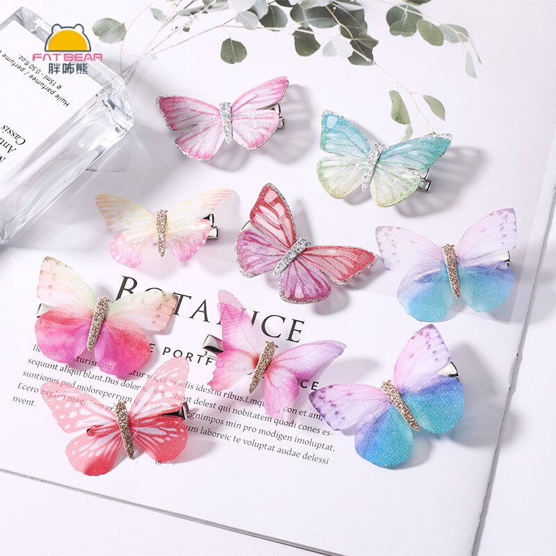2PCS/Set Baby Fairy Shining Butterfly Hairpins Sequins Hair Clips Barrettes Colorful Clip Kids Party Wedding Cosplay Photography
