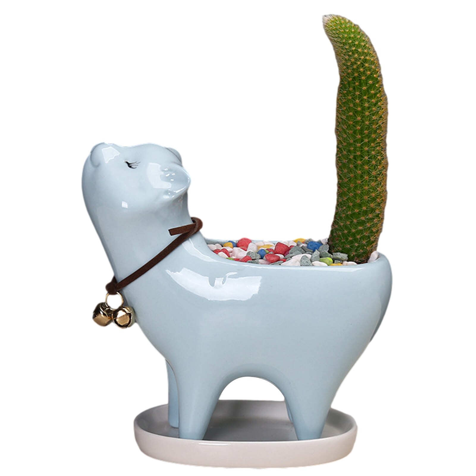 Pots de fleurs de jardin en céramique, chat mignon, plantes succulentes, conteneur de bureau, ornements d'animaux de dessin animé: Blue