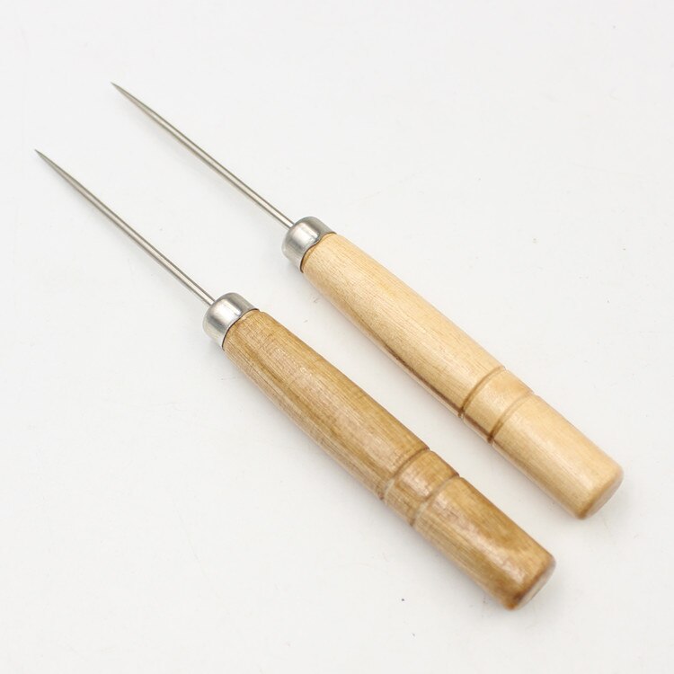 Canvas Shoes Repair Threader Stitch Needle Wooden Handle Punch Steel Awl Hole Maker Cone Leather Craft Sewing Supplies 5pc/lot