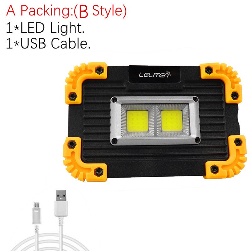 Usb genopladelig lommelygte bærbar cob led lommelygte udendørs jagt camping fakkel telt lanterne til 18650 or aaa batteri: A pakning - b stil / Intet batteri