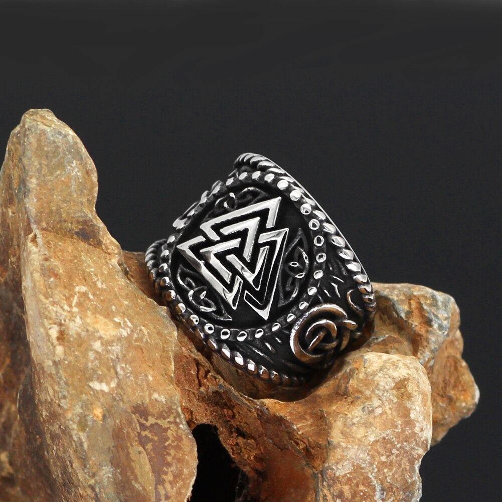 men norse viking Valknut Knot Scandinavian amulet Valknut Ring Stainless Steel With Valknut Bag