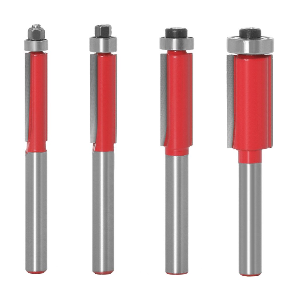 4 stk 1/4 tommers skaft rett flush trim trefres med topplager 6mm 6.35mm 8mm skaft tappkutterverktøy for trebearbeiding