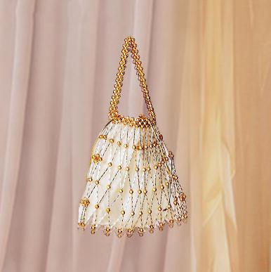 Style Hand Cut Beaded Woven Bag Pearl Bag Fishing Net Cabbage Basket Handbag Female Bags for Women: as picture