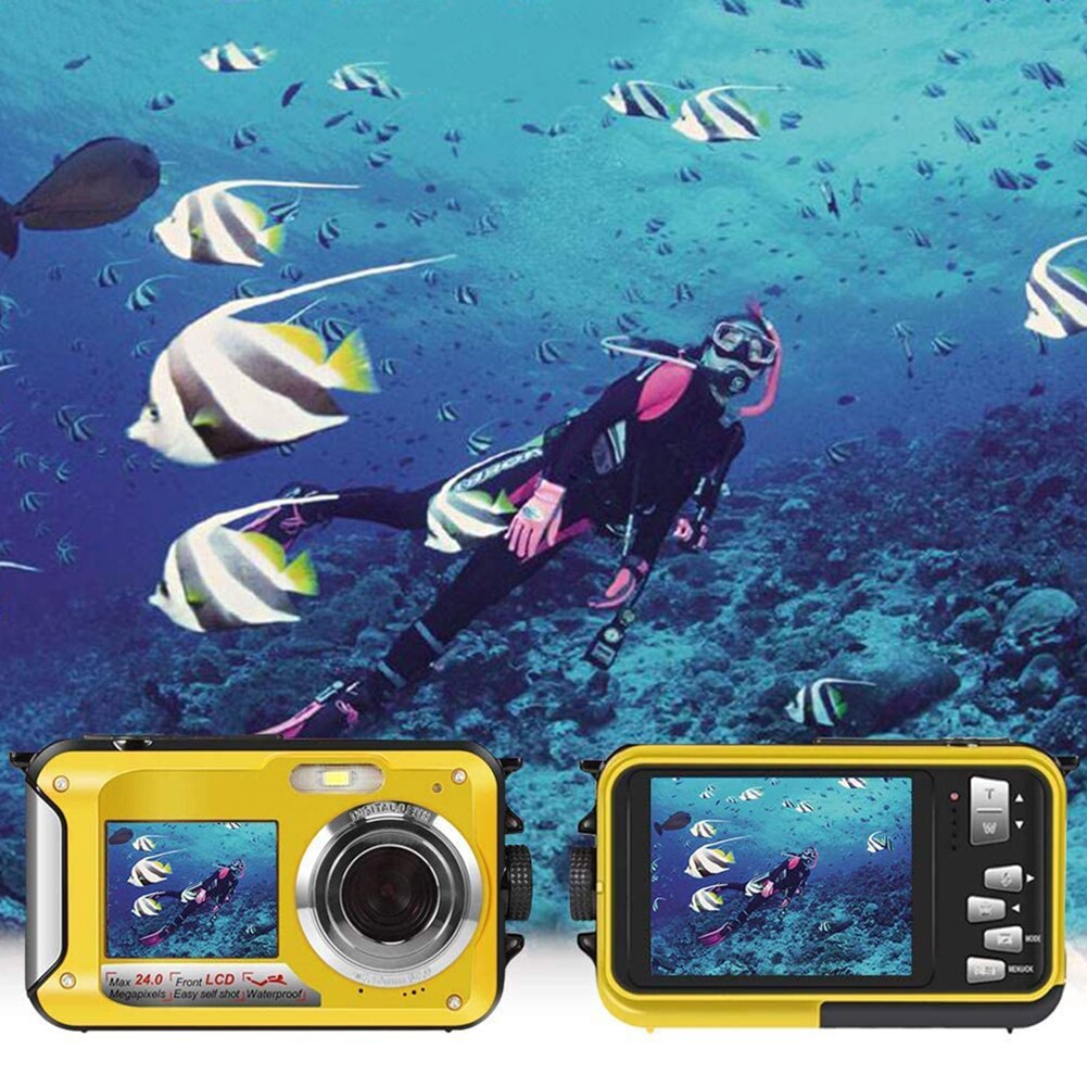 Waterproof Digital Camera 1080P HD 2.4MP Dual Screen Selfie Video Recorder for Swimming Underwater DV Recorder