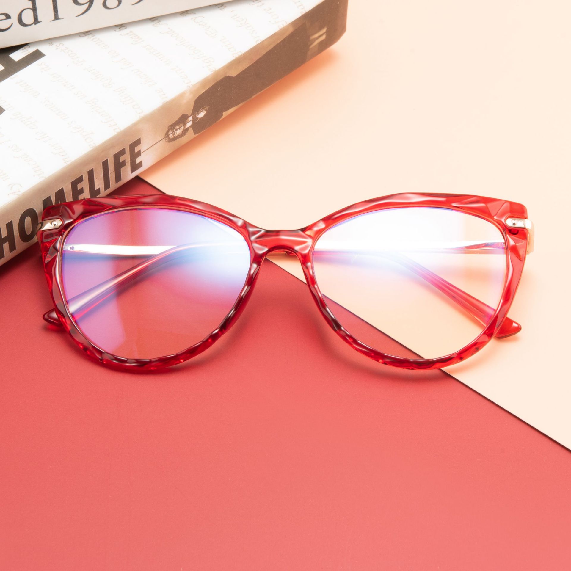 Gafas de sol con de ojo de gato y luz azul para mujer, lentes transparentes Con montura negra, de lujo,: 04