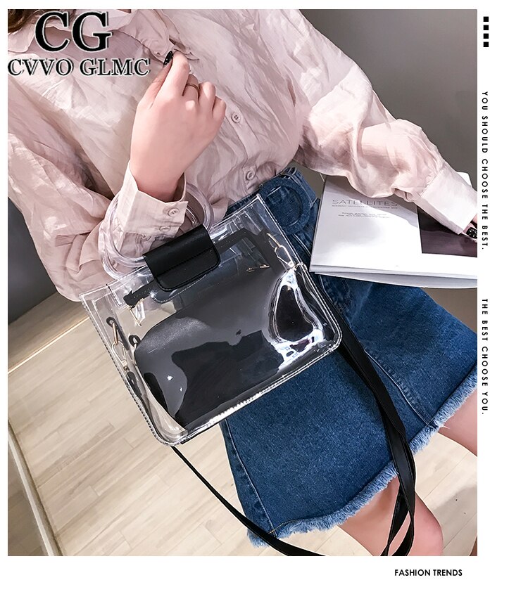 Cvvo Glmc Luxe Handtas 2Pc Jelly Transparante Schouder Tas Vrouwen Draagbare Crossobdy Tassen