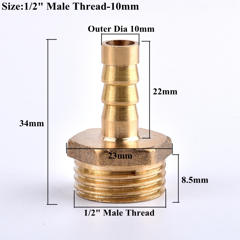 1/2” Male Thread To 6~25mm Brass Pipe Fittings Hose Connector, Garden Watering Irrigation Pagoda Joint Copper Coupler Adapter: Silver / 1/2''