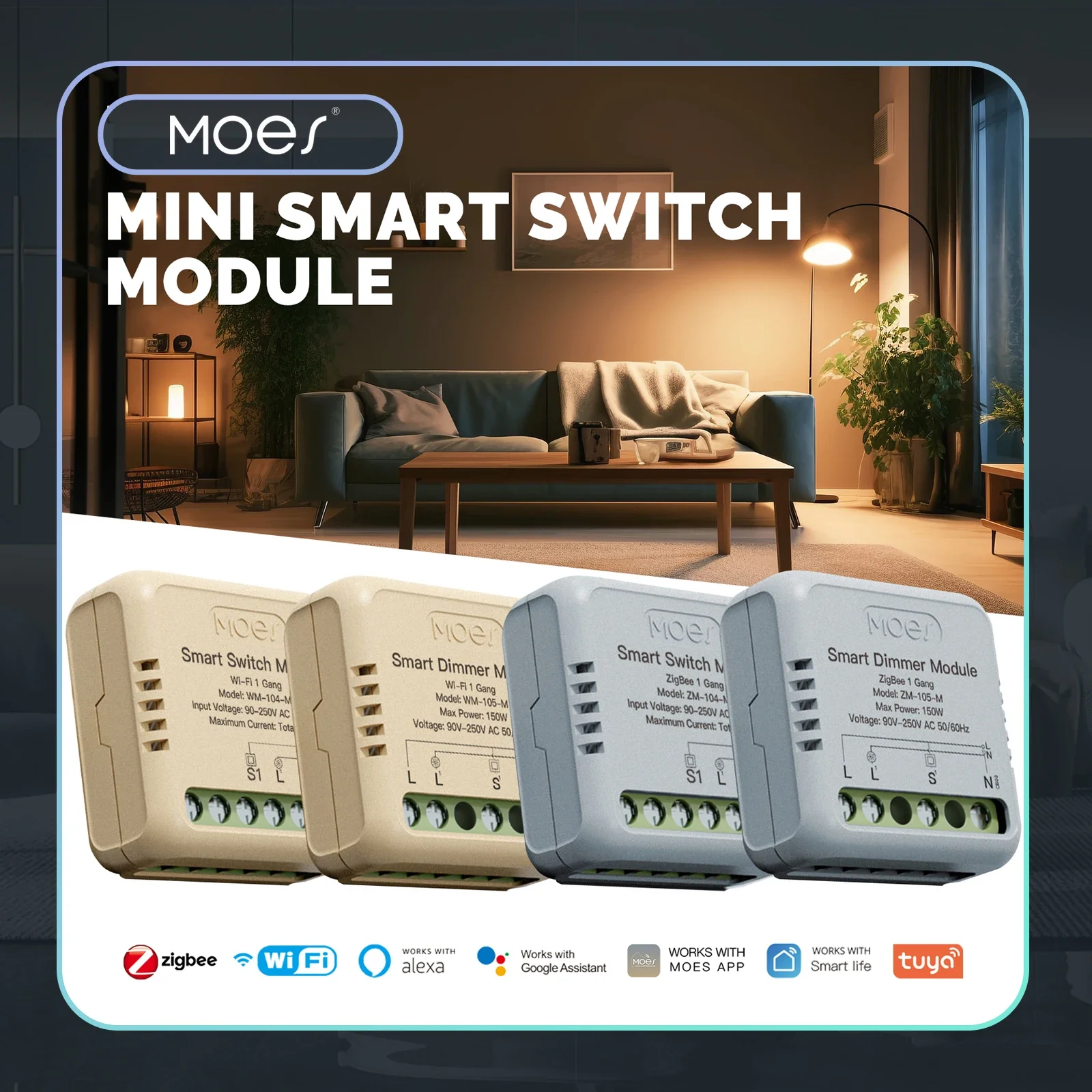 MOES Star Ring Series Mini Tuya WiFi/Zigbee interruptor inteligente módulo DIY interruptor de luz 1/2 Gang Control remoto trabajo Alexa Google Home