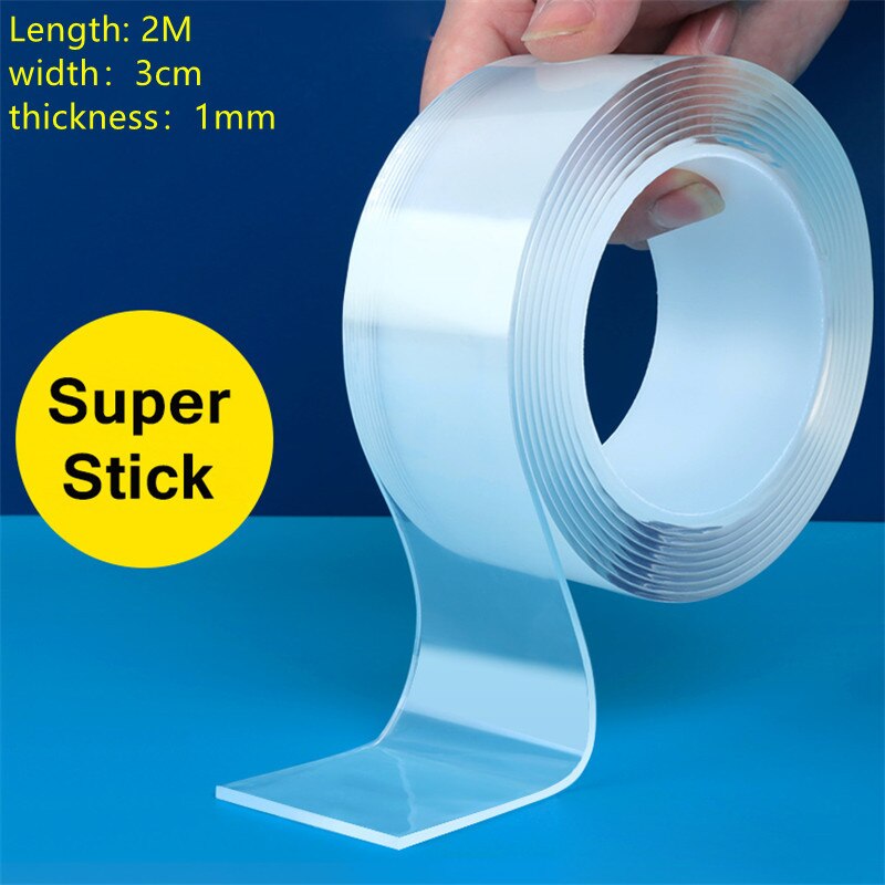2mm Gel Grip Tape Silicone Tape Waterproof Double Sided Tape Reusable Transparent Non-slip Strong Stickiness Nano Tapes: 2Mx3cmx1mm