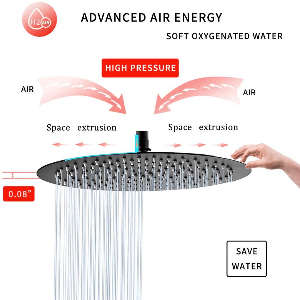 8/12 inch Rainfall Shower Head Stainless Steel Square Round Rain Shower Head Pressurized Big Shower Head